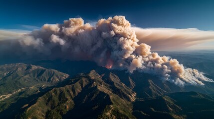 Wildfire Smoke Plume Over Mountain Range