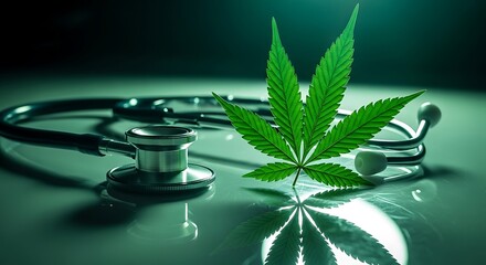 Medical Marijuana and Stethoscope - Healthcare and Cannabis Concept.