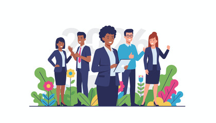 Diverse business team planning for 2026 goals collaboration and professional success