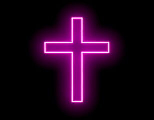 Obraz premium Illuminated magenta Christian cross set against a solid black background