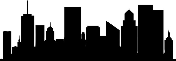 Obraz premium Silhouette of a cityscape with various buildings and skyscrapers against a white background at daytime