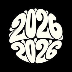 Retro 2026 numbers in a circle cream on black year