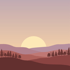 Sunset Landscape with Mountain Silhouette