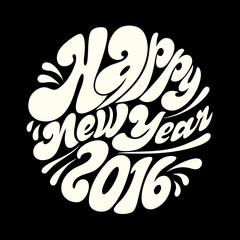Creamy white happy new year 2016 typography on black