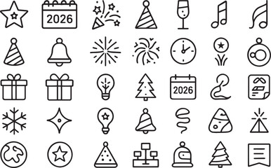 Obraz premium Celebration new year and christmas line icons set