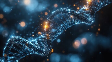 DNA helix: The image encapsulates the essence of molecular biology. a detailed display of a DNA helix, with vibrant colors and intricate structures, sparking curiosity about genetic code.