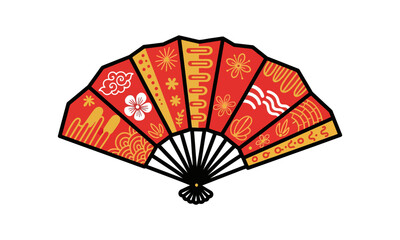 Chinese Red Hand Fan Vector Illustration