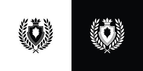 Obraz premium Black and white crown shield encircled by laurel wreath, crest element design