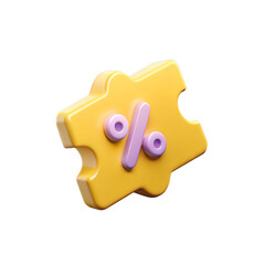 Discount coupon or voucher with percentage sign icon 3D rendering on transparent background for shopping promotion price reduction or special offer deal
