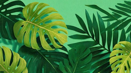 Obraz premium Close up of vibrant green tropical leaves with textural details