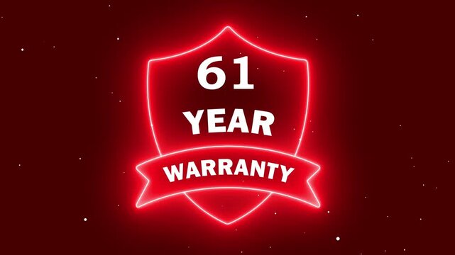 Neon 05 year warranty with shield icon animation on red background. Business product quality concept. 05 years warranty label badge design animation.
