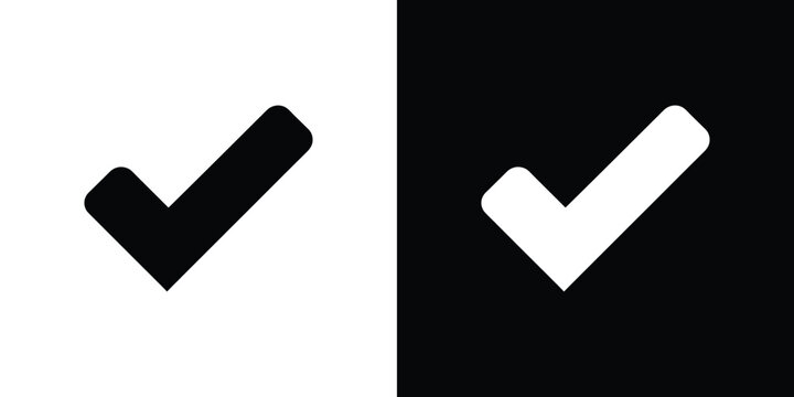 Check Mark Icon, Black and White Color Variation on Contrasting Backgrounds