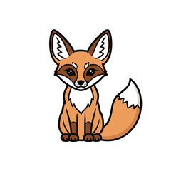 Obraz premium Cute cartoon fox sitting upright with fluffy tail.