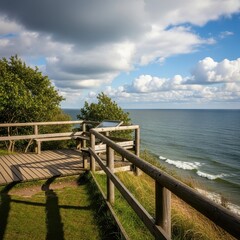 Fototapeta premium Picturesque coastal vista from wooden viewing platform at Baltic sea