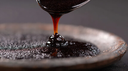 black truffle hot sauce close-up on dish luxury dark condiment