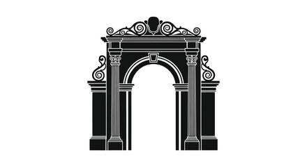 Ornate classical archway with decorative architectural elements in a striking black silhouette
