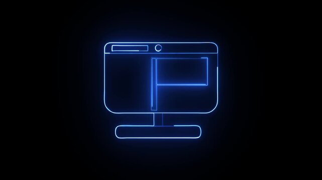 monitor screen icon and flage with neon effect 4k animation