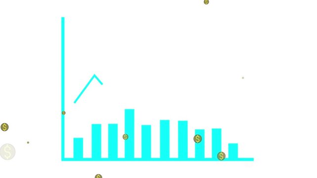 Cyan Bar Chart with Dollar Signs on White Background graph data. Digital cyan bars with dollar symbols on white background illustrating economic graph data.