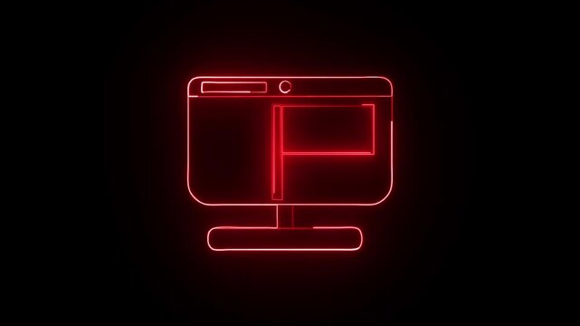 monitor screen icon and flage with neon effect 4k animation