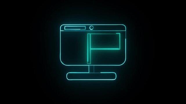 monitor screen icon and flage with neon effect 4k animation