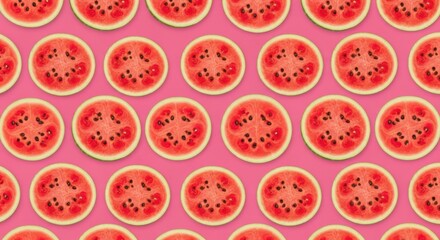 Watermelon slice seamless repeat pattern on pink background for summer vibes
