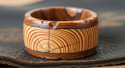 Handcrafted wooden ring with unique grain patterns and natural finish
