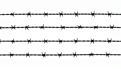 Seamless barbed wire pattern,  silhouette on white background
