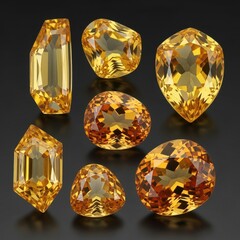 Elegant gemstone collection: Golden jewels on a sleek backdrop for luxury design