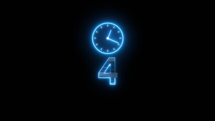 Neon countdown clock illustration. Time 4 days to go symbol.