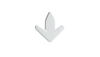 A glossy, white down arrow floats against a stark black background