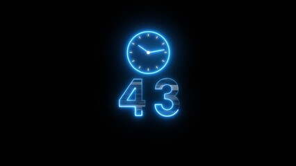 Obraz premium Neon countdown clock illustration. Time 43 days to go symbol.