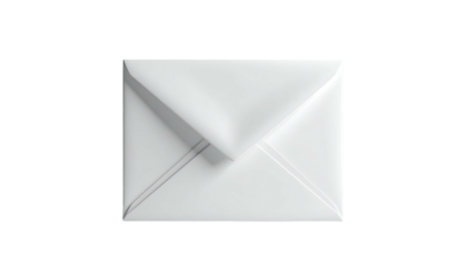Overhead view of a pristine white, sealed, folded paper envelope against black