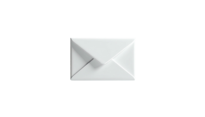 A minimalist 3D white closed envelope floats against a stark black background