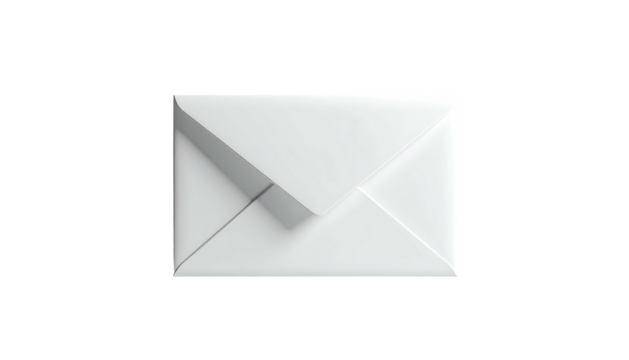 A pristine white envelope, centrally framed, set against a stark black background