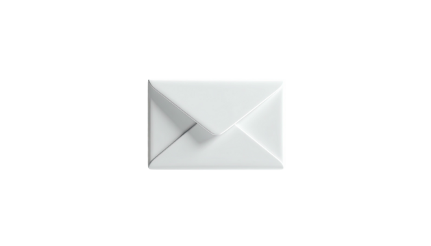 A minimalist 3D white closed envelope floats against a stark black background