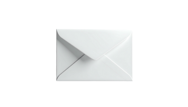 Close-up of a pristine, white, sealed envelope against a black background