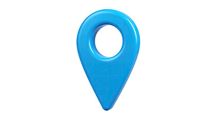 Shiny, blue location marker floats against a black background