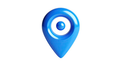 Shiny blue 3D location pin graphic on a black background