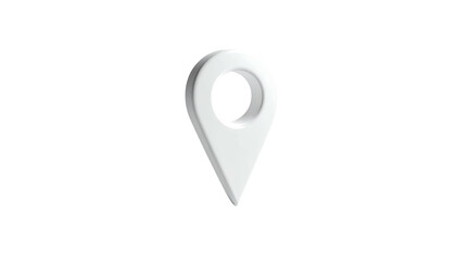 A 3D rendered white location pin icon against a black background