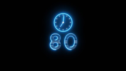 Neon countdown clock illustration. Time 80 days to go symbol.