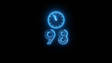 Neon countdown clock illustration. Time 98 days to go symbol.