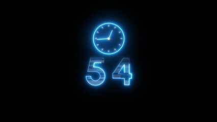 Neon countdown clock illustration. Time 54 days to go symbol.