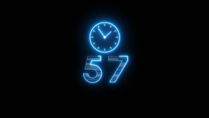 Neon countdown clock illustration. Time 57 days to go symbol.