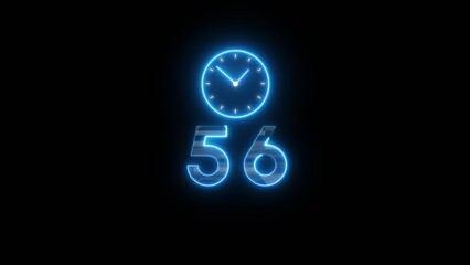 Neon countdown clock illustration. Time 56 days to go symbol.