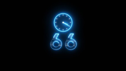 Neon countdown clock illustration. Time 66 days to go symbol.