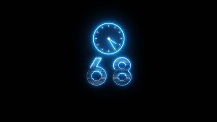 Neon countdown clock illustration. Time 68 days to go symbol.