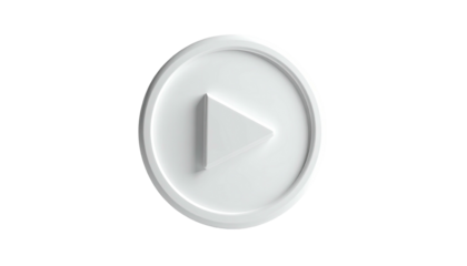 White play button icon with circular frame against a solid black background