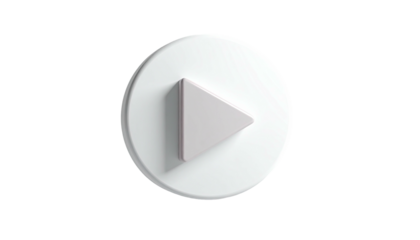 A glossy white play button on a white circle, set against a dark background