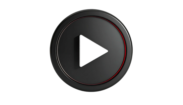 Dark, circular button with a hollow white triangle; a red accent is visible