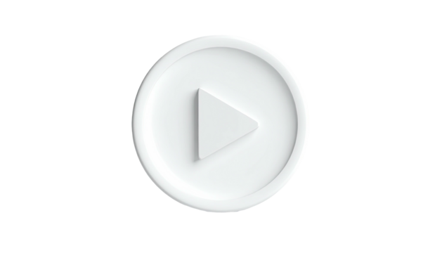 3D rendered white play button icon isolated on a black background